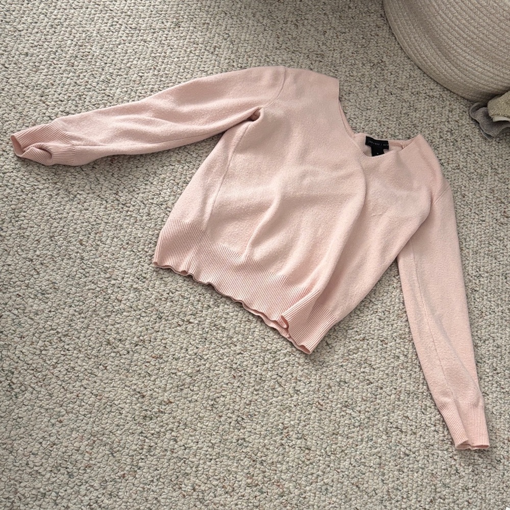 Joan Vass Light Pink V-Neck Sweater